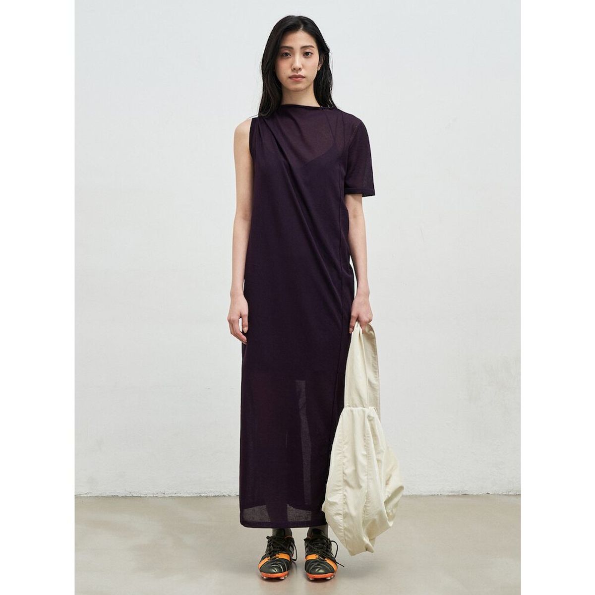 앙개(ANGGAE) Draped Asymmetrical Knit Dress  Violet