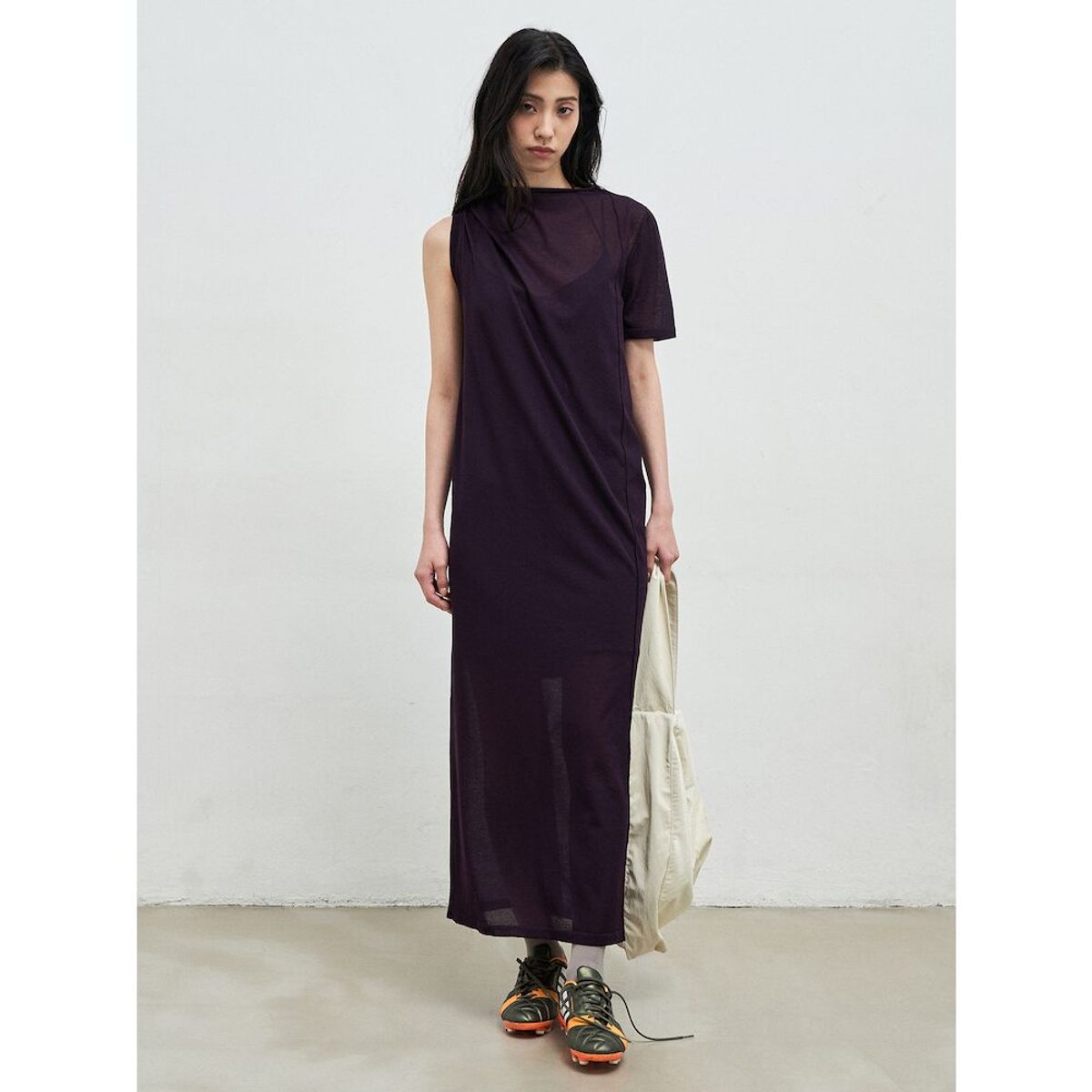 앙개(ANGGAE) Draped Asymmetrical Knit Dress  Violet