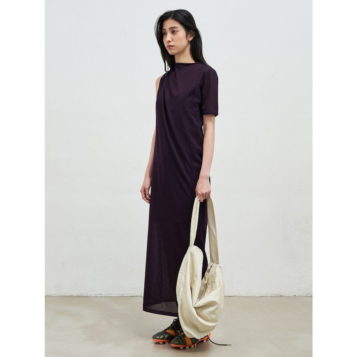 앙개(ANGGAE) Draped Asymmetrical Knit Dress  Violet