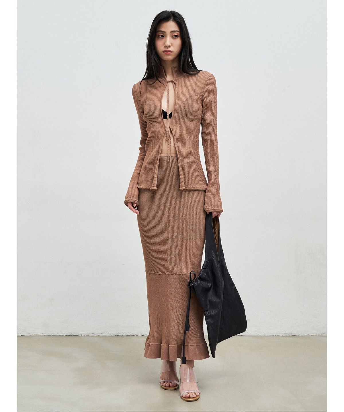 앙개(ANGGAE) Textured Gradation Skirt  Brown