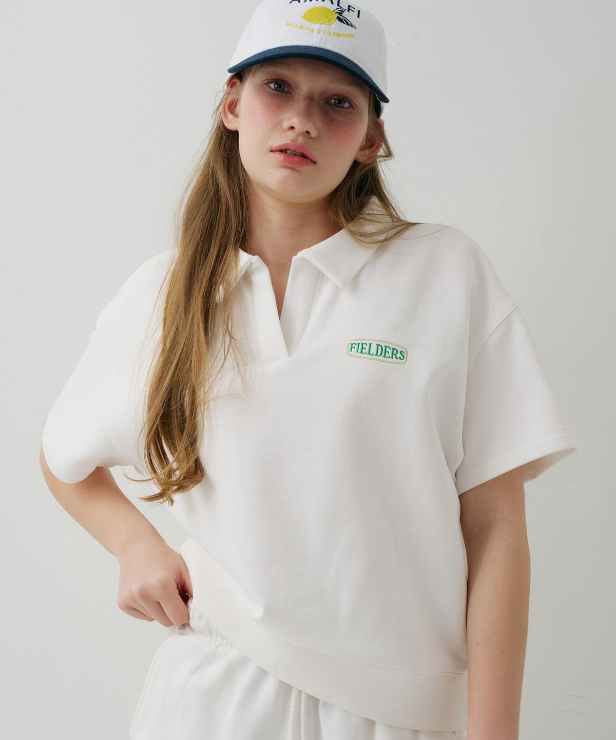 필더스(FIELDERS) SWEAT OPEN COLLAR SHORT-SLEEVED T-SHIRT IVORY