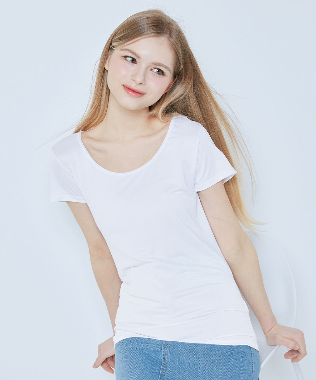비와이씨(BYC) 보디드라이 여성 U넥 반팔 티