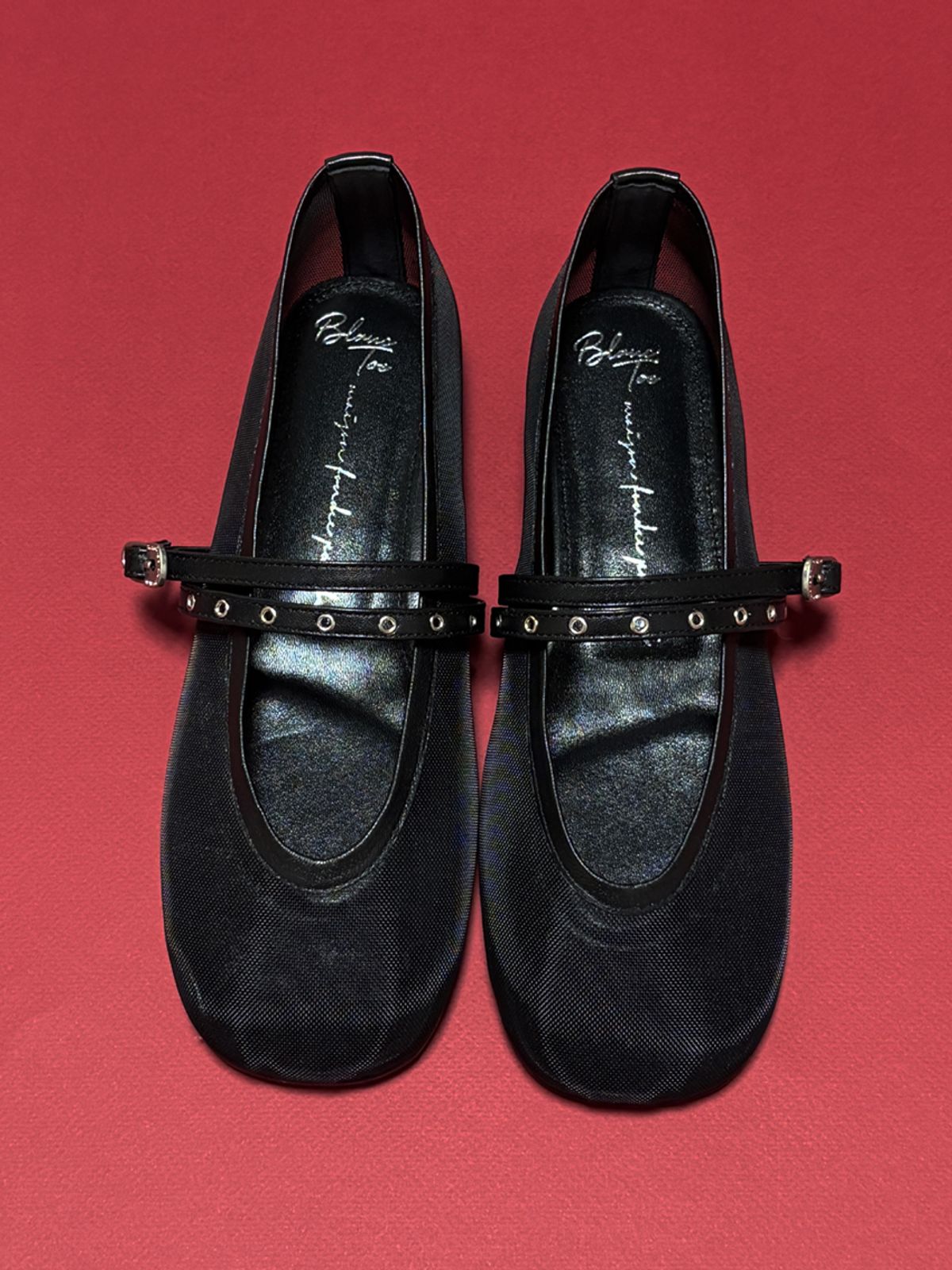 블랑토(BLANC TOE) 메쉬플랫 TWO STRAP FLATS 10 [S83-MESHBLACK]
