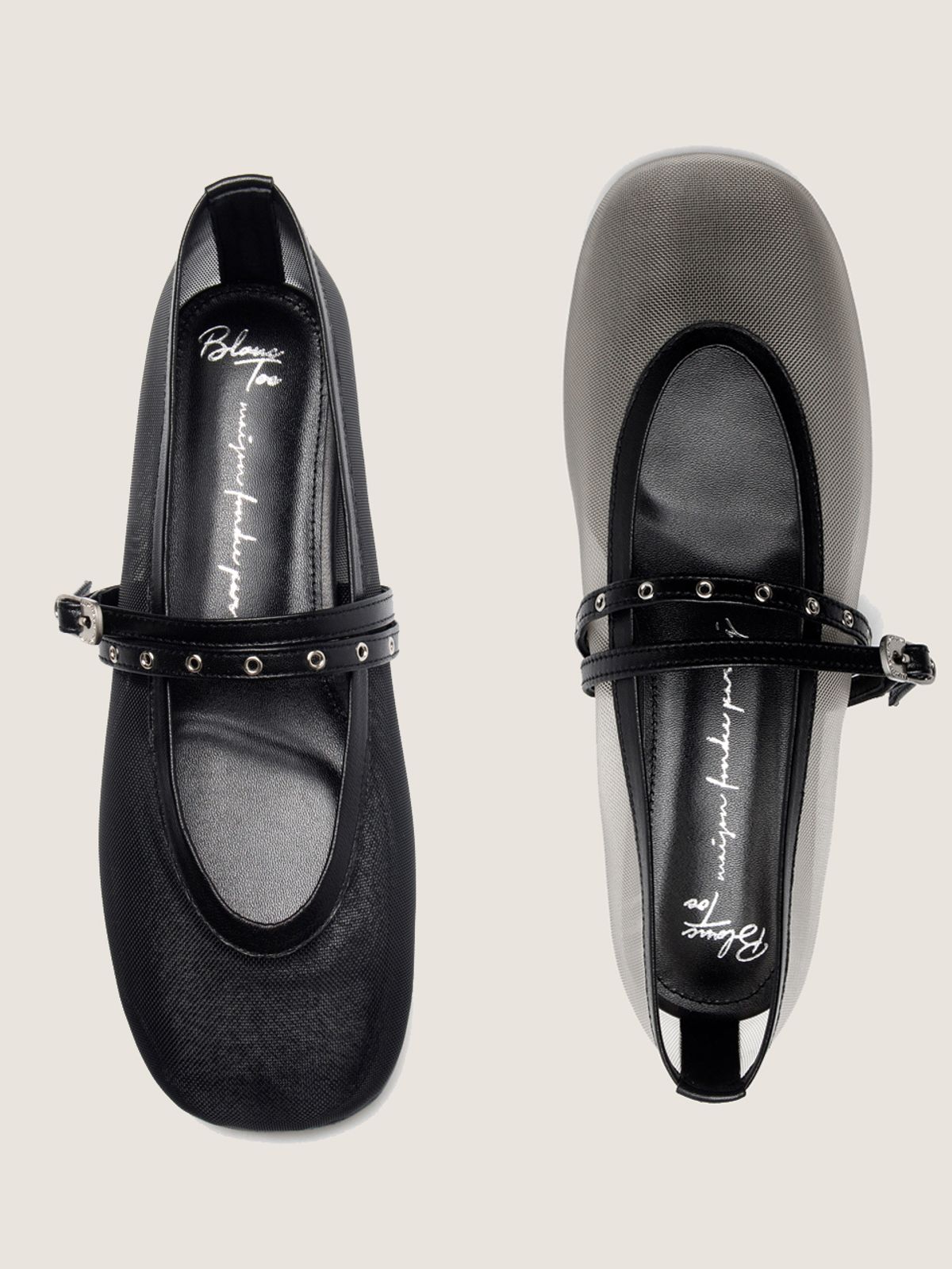 블랑토(BLANC TOE) 메쉬플랫 TWO STRAP FLATS 10 [S83-MESHBEIGE]
