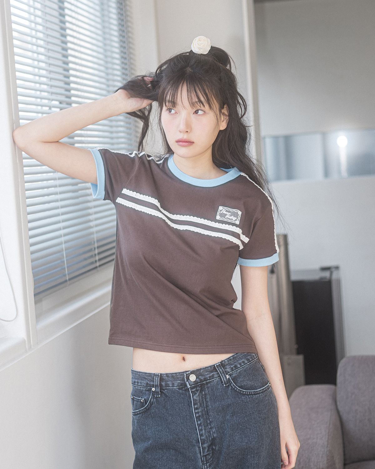 해비즘(HAVISM) DOUBLE LACE S/S TEE(BROWN)