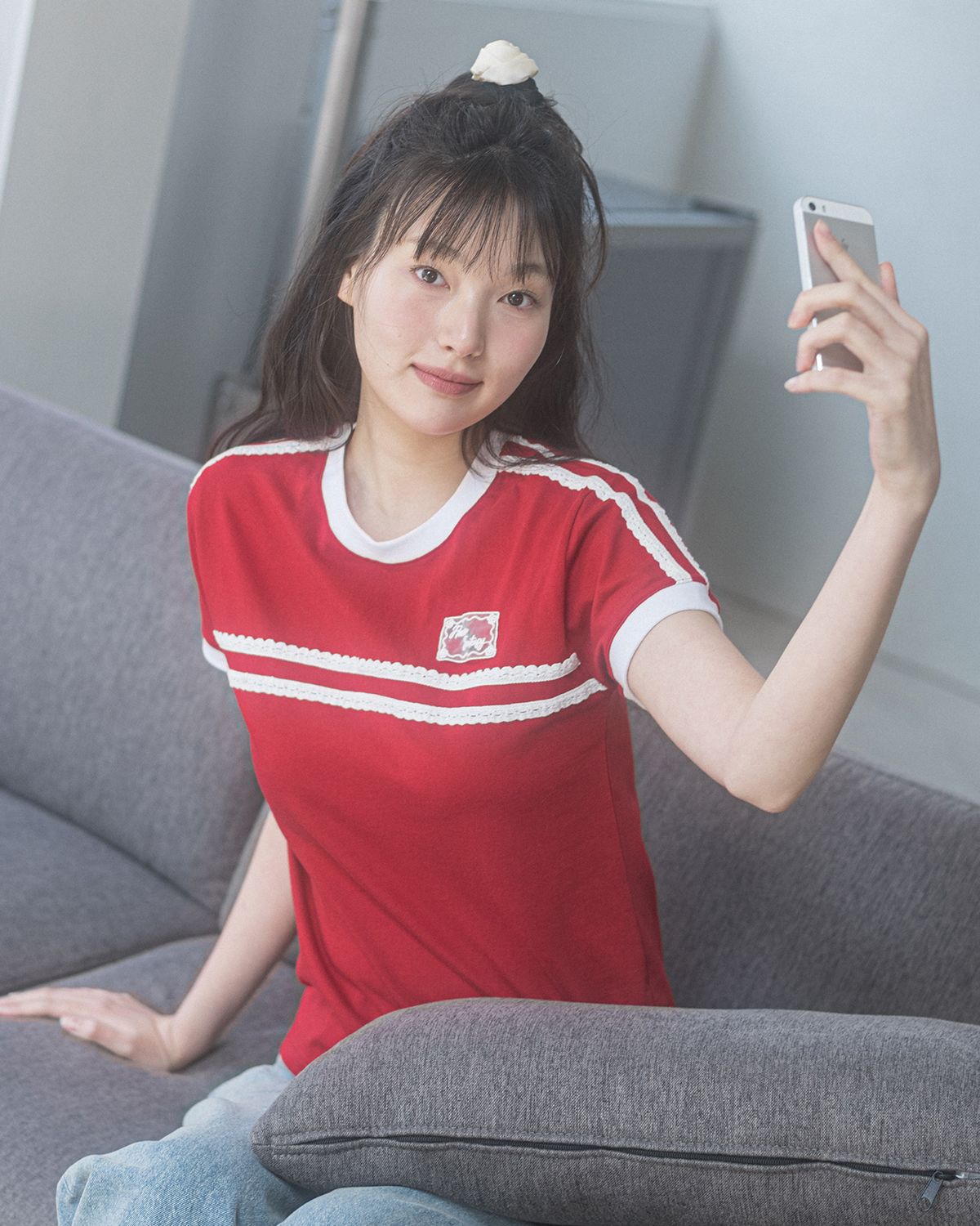 해비즘(HAVISM) DOUBLE LACE S/S TEE(RED)