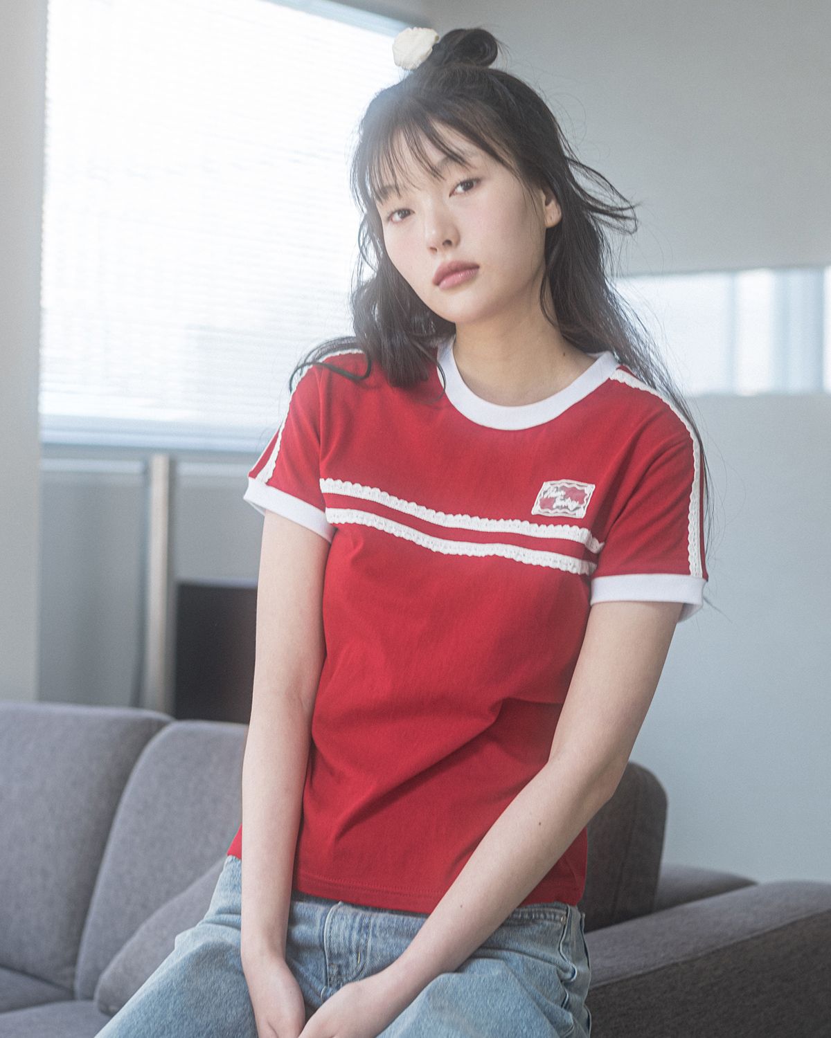 해비즘(HAVISM) DOUBLE LACE S/S TEE(RED)