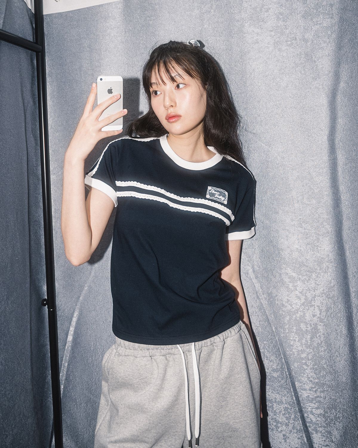해비즘(HAVISM) DOUBLE LACE S/S TEE(NAVY)
