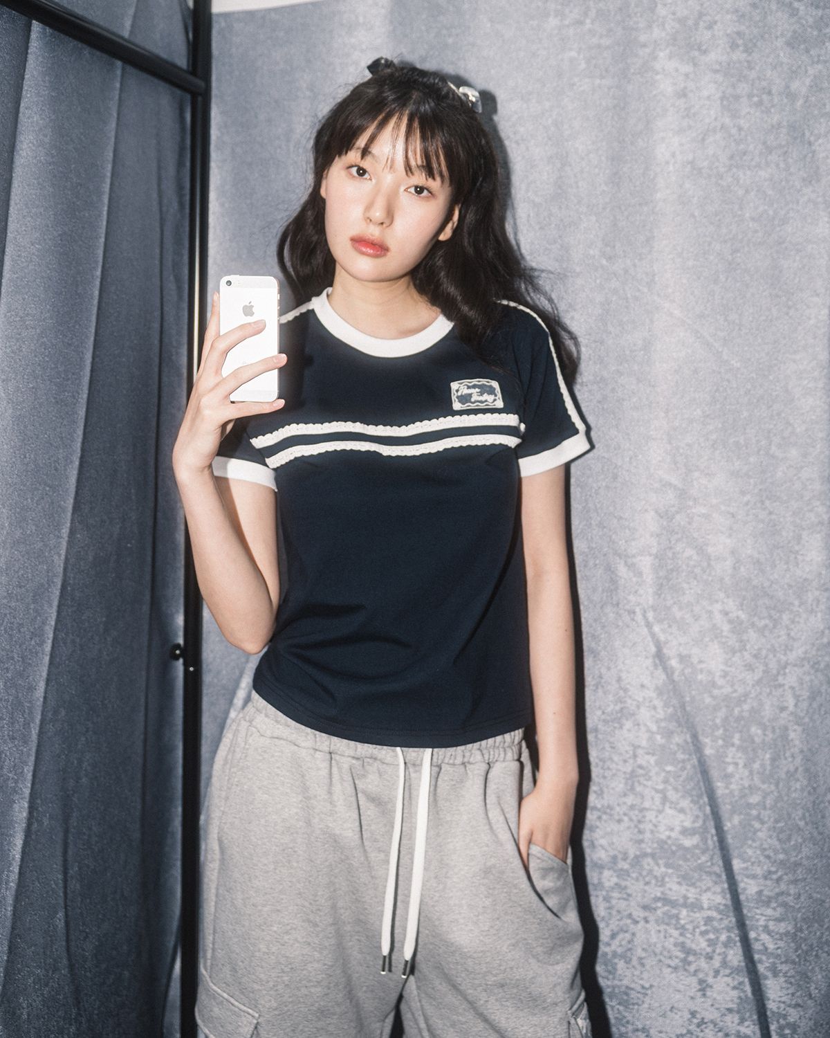 해비즘(HAVISM) DOUBLE LACE S/S TEE(NAVY)