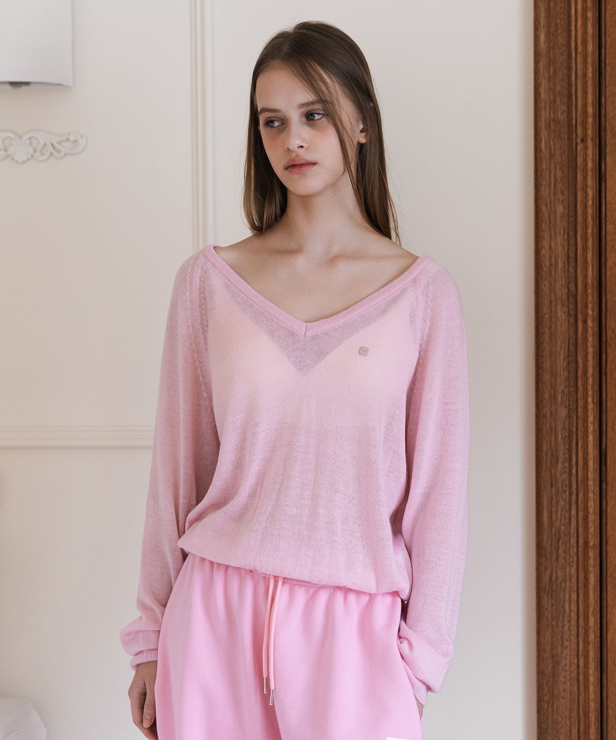 인지액티브(INJIACTIVE) See-through Metal logo Sleeve knit 핑크