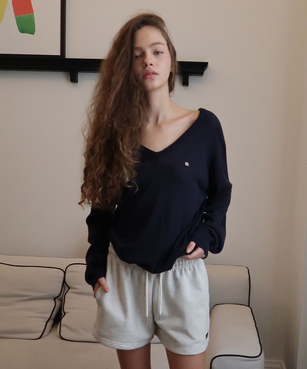 인지액티브(INJIACTIVE) See-through Metal logo Sleeve knit 네이비