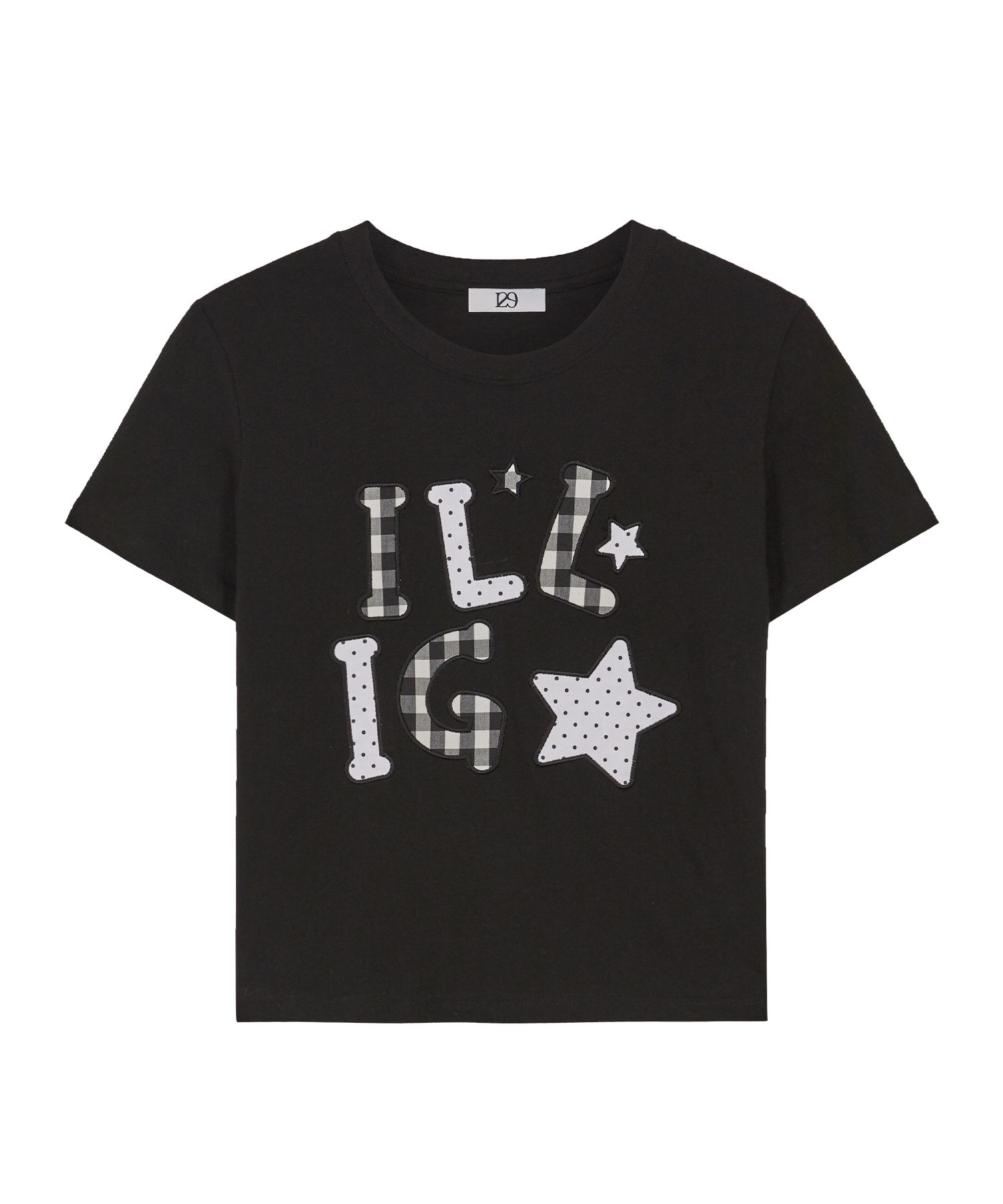 ★ILLIGO★ Check Applique Loose Crop T-Shirt 2color MUSINSA | ILLIGO Check Applique Loose Crop T-Shirt Black