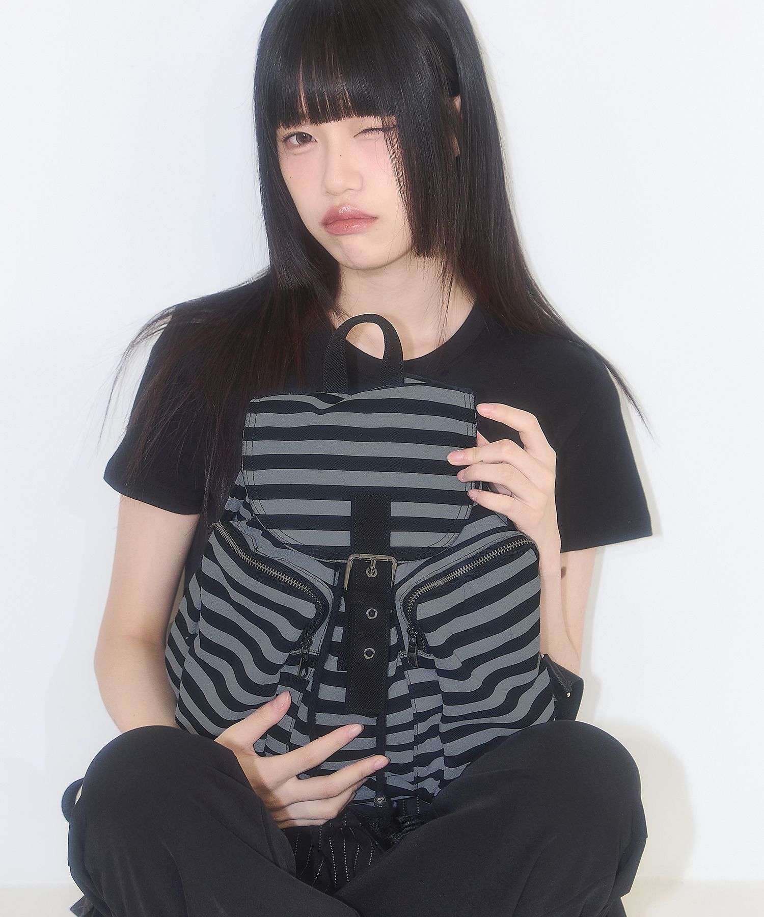 ●ILLIGO● Pattern Buckle Backpack Stripe 25SMBAG10SPBK MUSINSA | ILLIGO Pattern Buckle Backpack Stripe