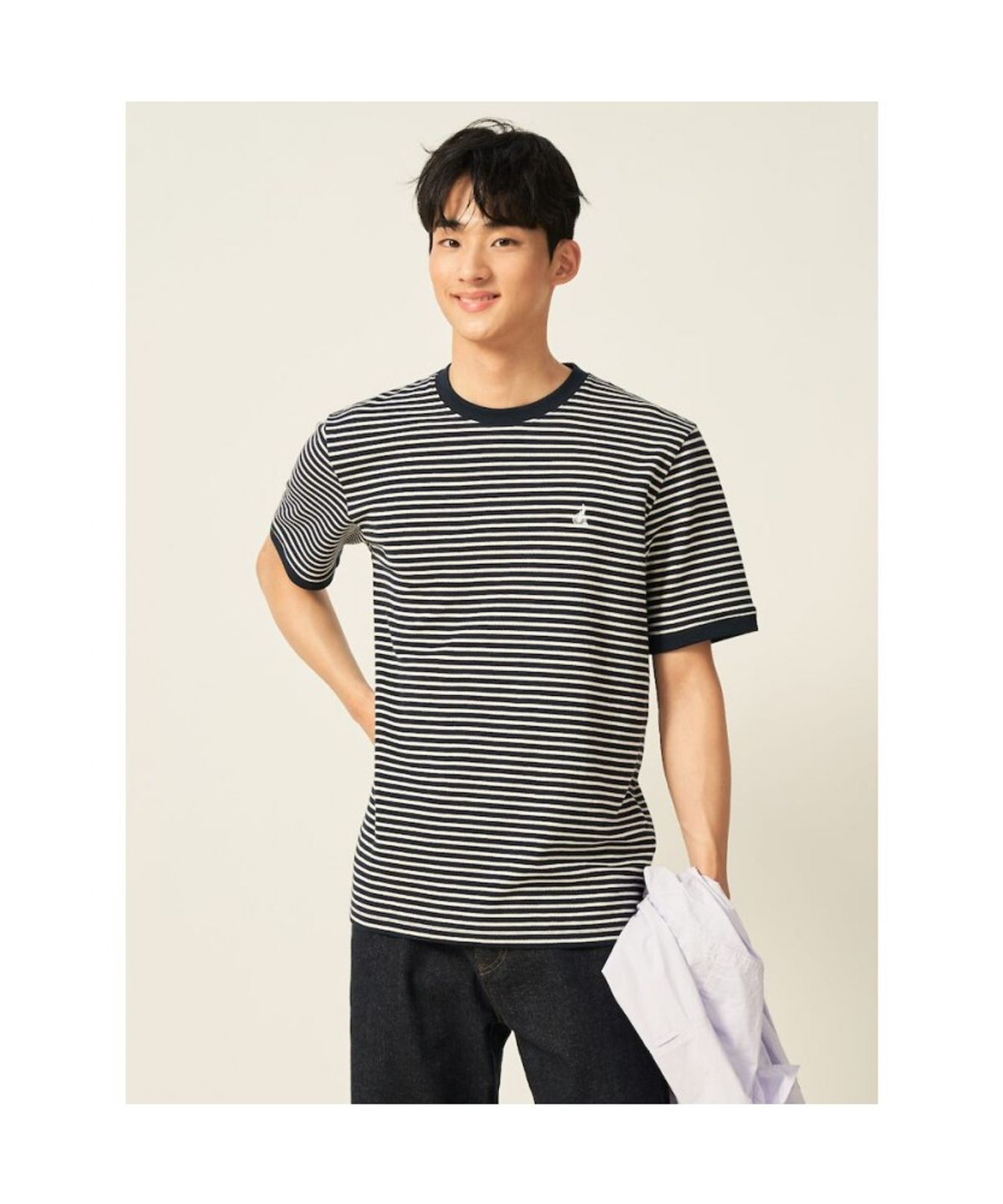 빈폴 멘(BEANPOLE MEN) 스트라이프 라운드넥 티셔츠  네이비
