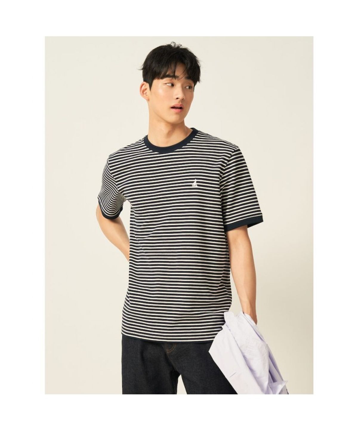 빈폴 멘(BEANPOLE MEN) 스트라이프 라운드넥 티셔츠  네이비