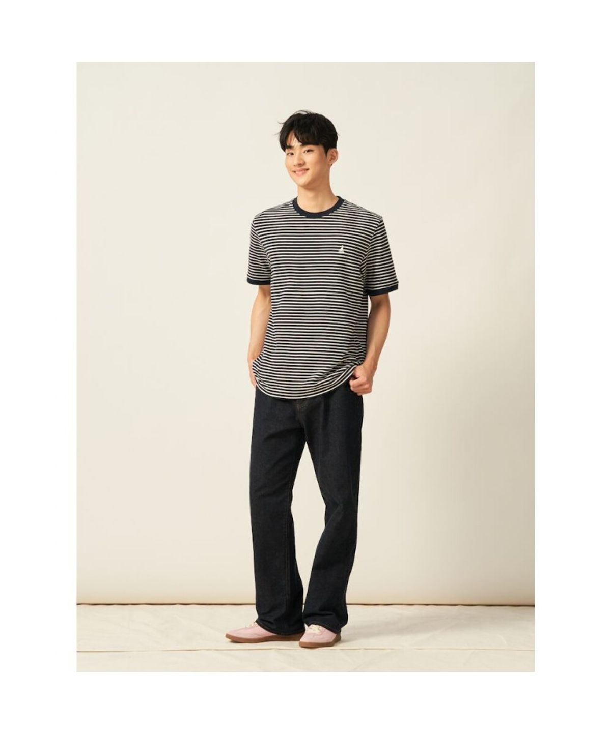 빈폴 멘(BEANPOLE MEN) 스트라이프 라운드넥 티셔츠  네이비