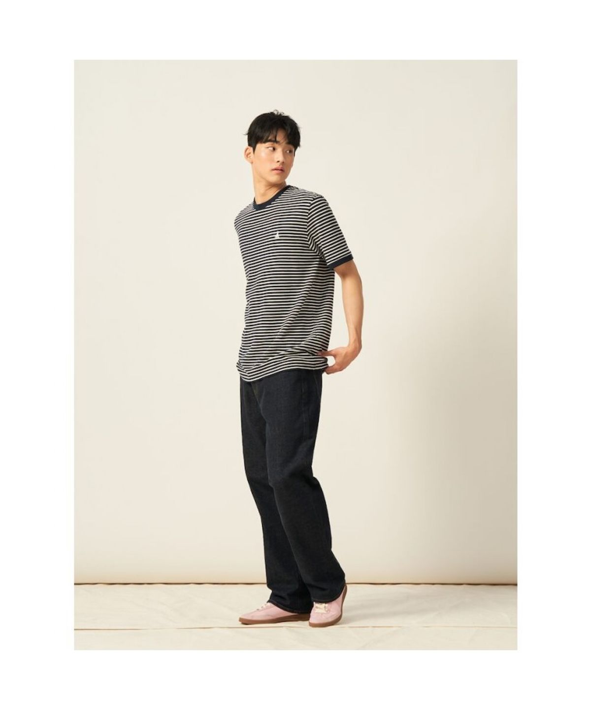 빈폴 멘(BEANPOLE MEN) 스트라이프 라운드넥 티셔츠  네이비