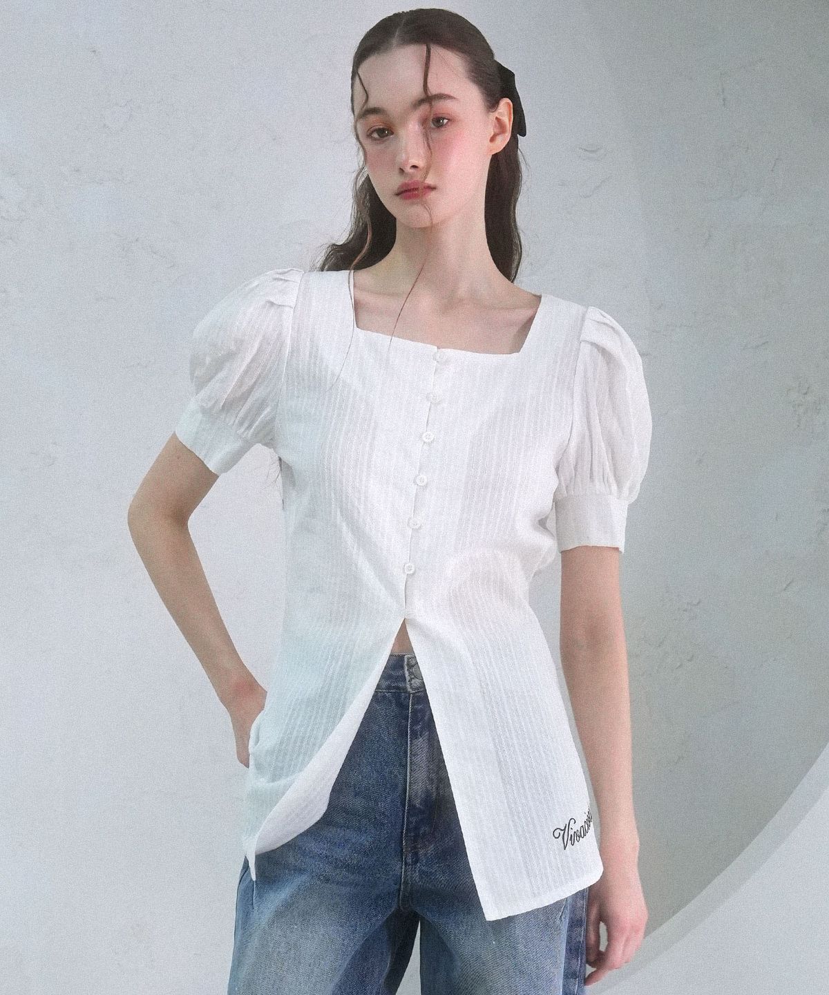 비바셔스(VIVACIOUS) Jein Puff Long Blouse - 2COL