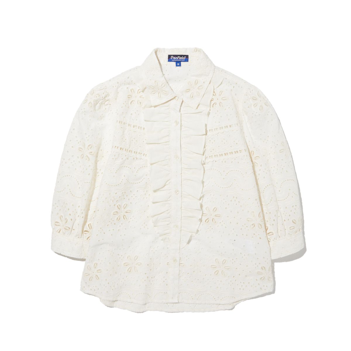 펜필드(PENFIELD) 웨스턴 라인 턱시도 러플 블라우스 아이보리_FR2WR21U