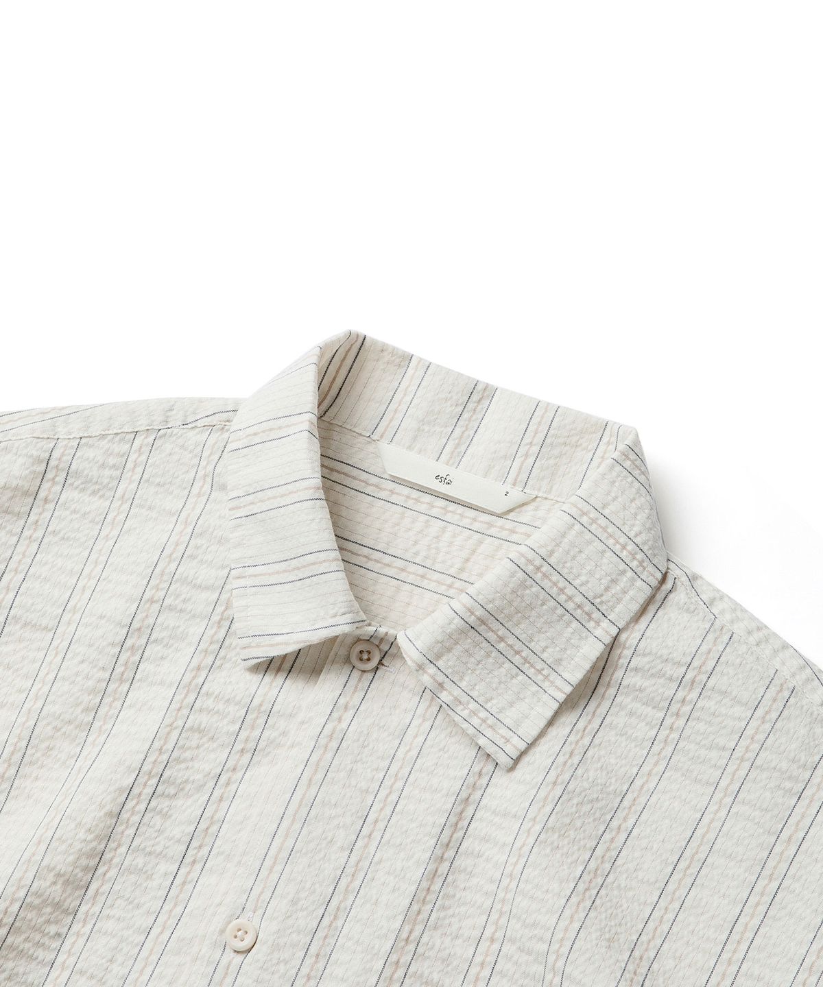 에스파이(ESFAI) CROP WRINKLE S/S SHIRTS (IVORY STRIPE)