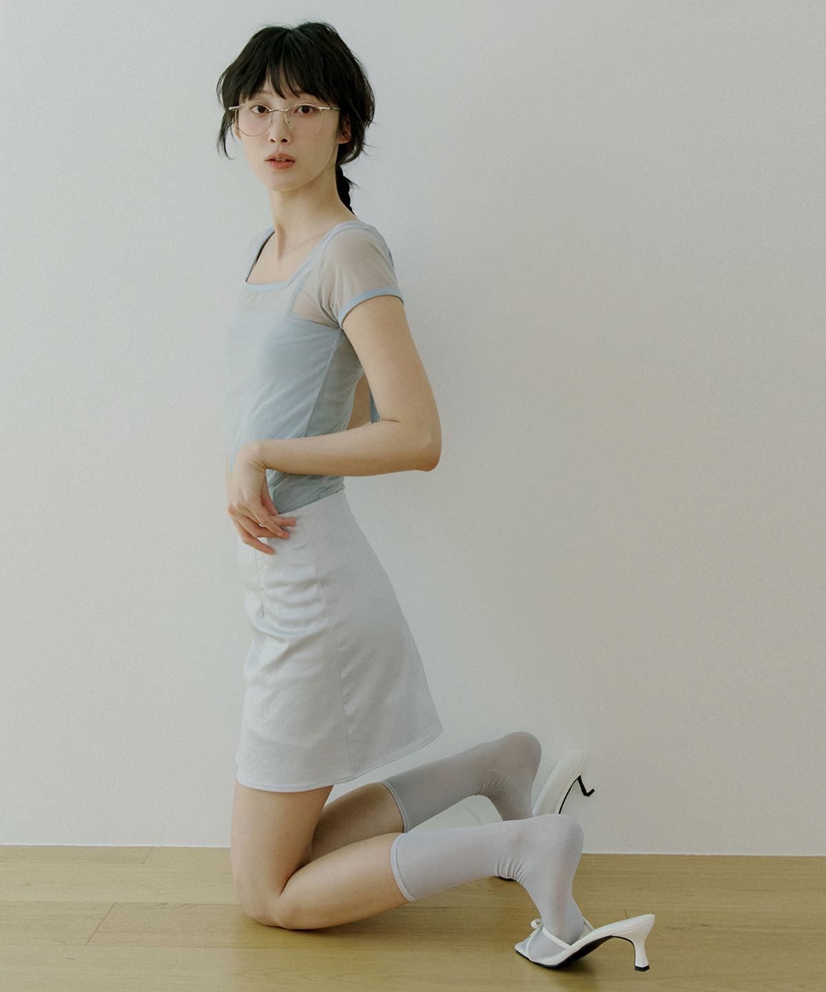리올그(REORG) WOI LEOPARD MINI SKIRT SILVER