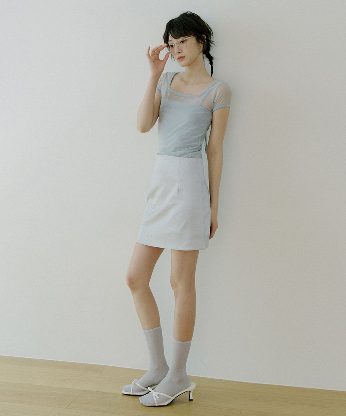 리올그(REORG) WOI LEOPARD MINI SKIRT SILVER