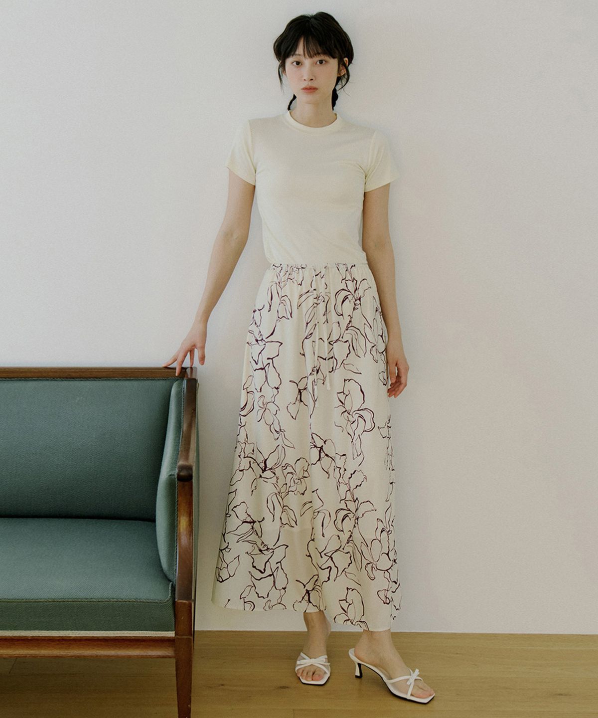 리올그(REORG) WOI FLOWER ART BANDING SKIRT PURPLE YELOW