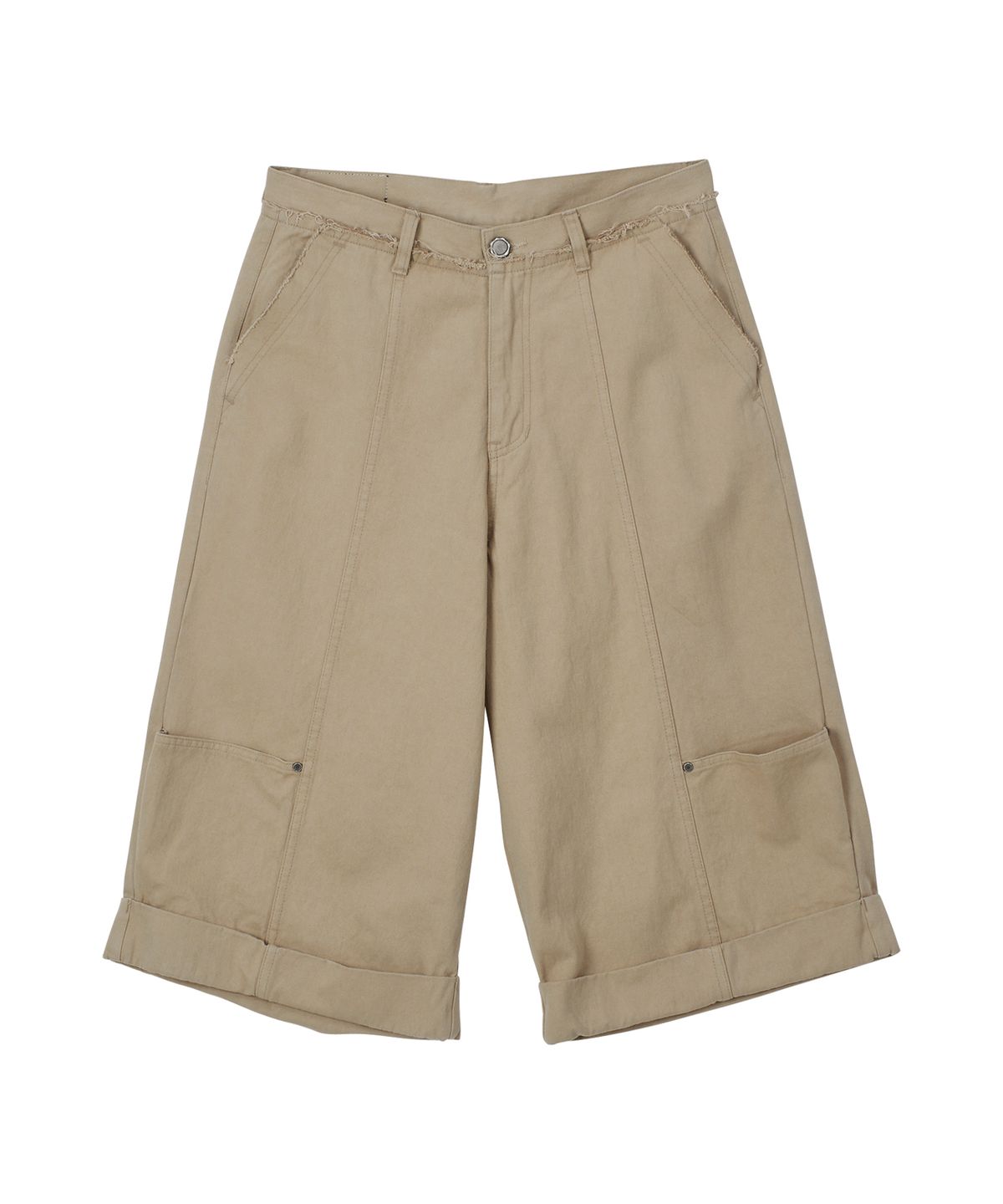 미드선(MIDSUN) Frayed Blunt Bermuda Pants-Beige