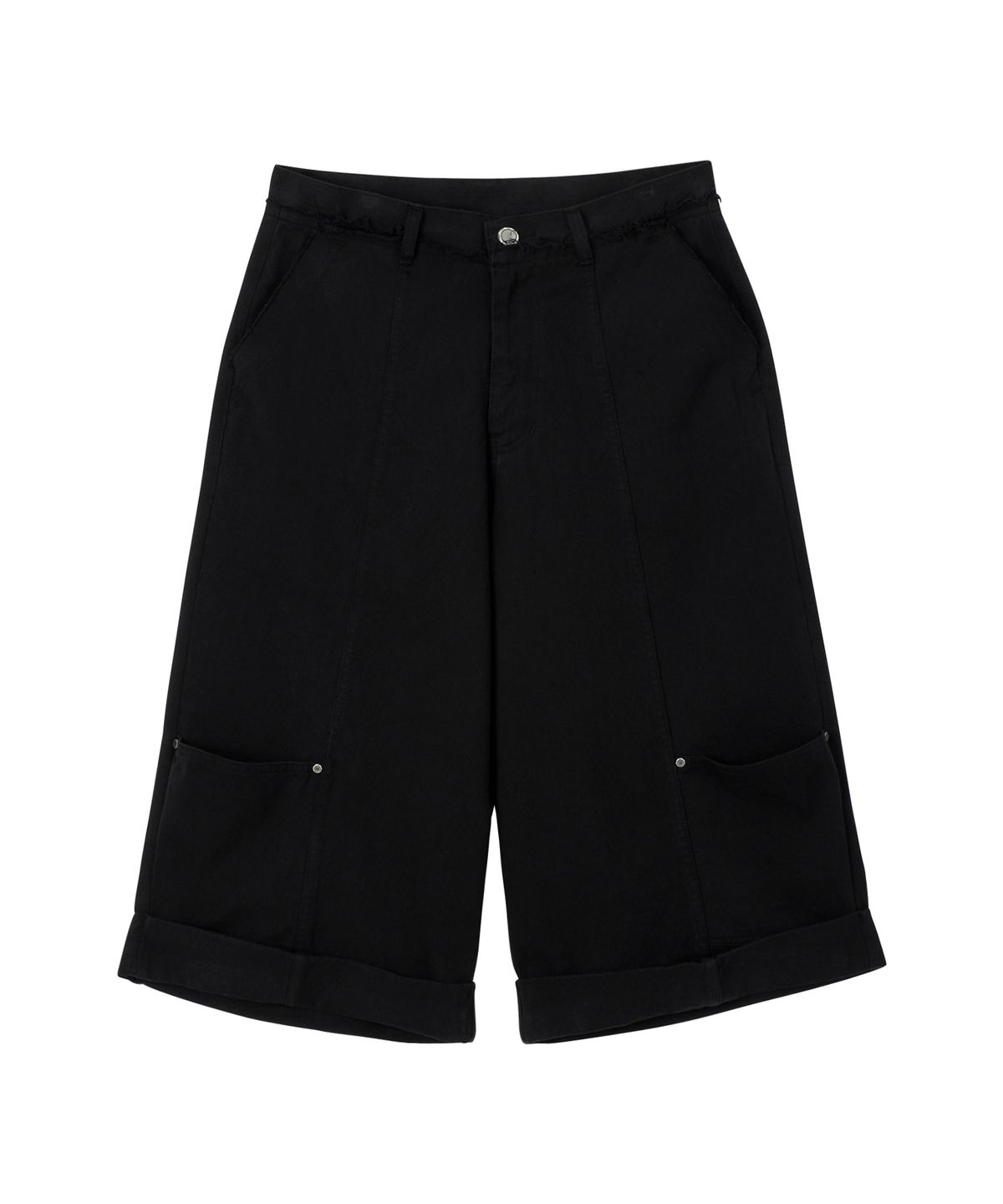 미드선(MIDSUN) Frayed Blunt Bermuda Pants-Black