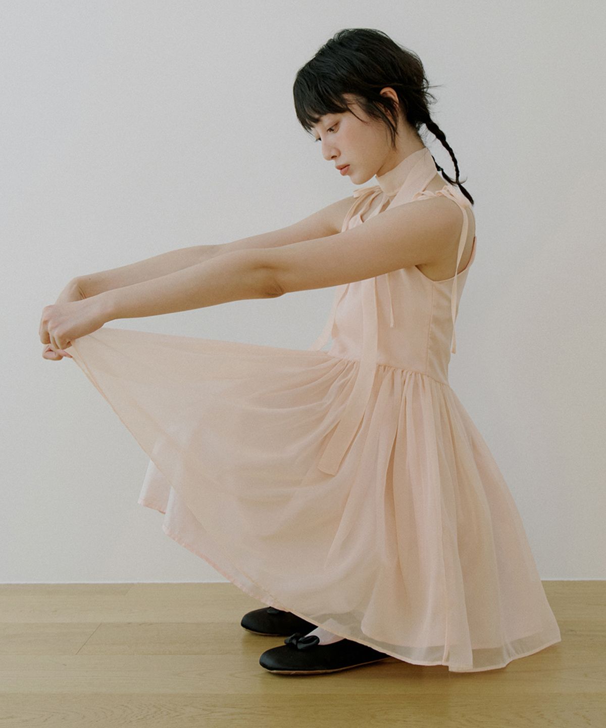 리올그(REORG) WOI TIE SET UP RIBBON FLARE MINI OPS CREAM PEACH