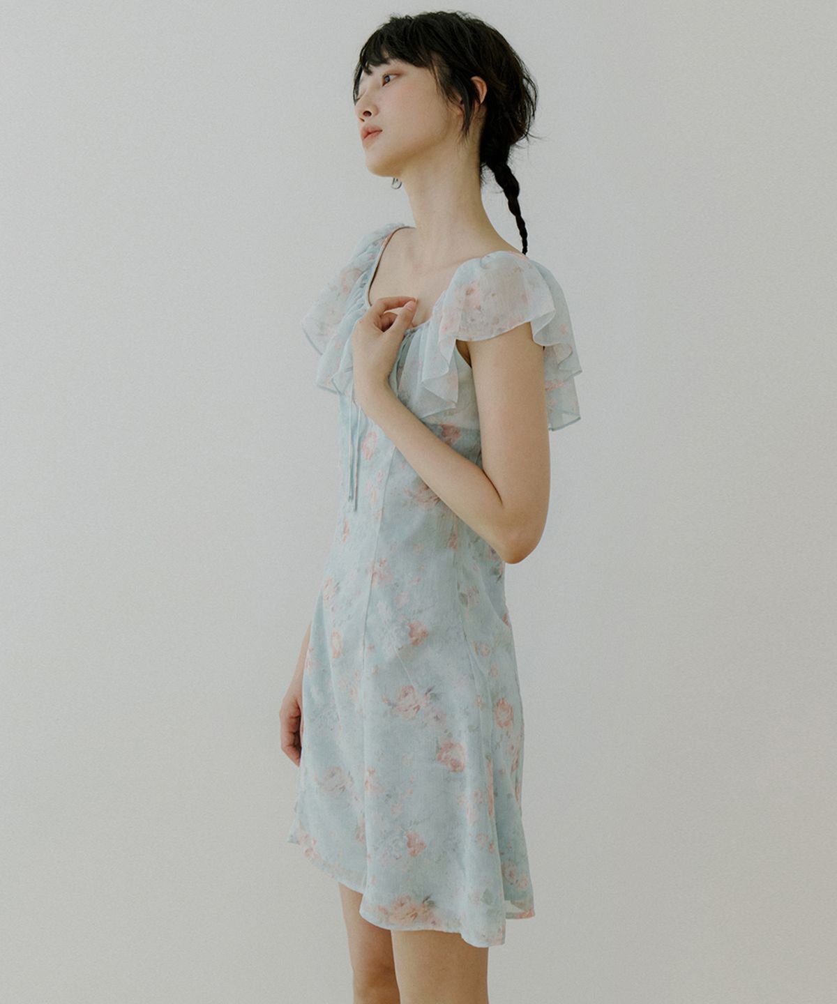 리올그(REORG) WOI FLOWER PATTERN FRILL OPS MINT BLUE