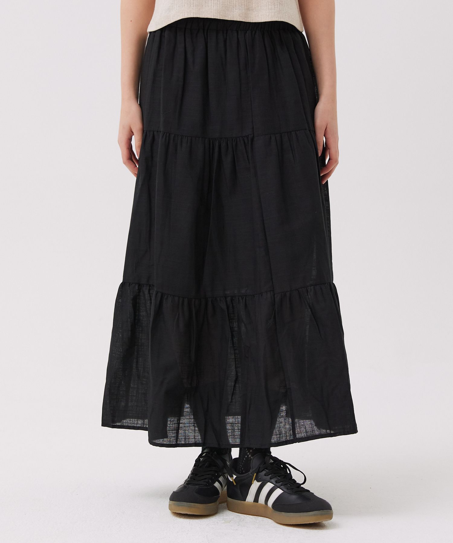 ★eessay★STRIPED CANCAN SKIRT - BLACK★正規品/韓国送料込 MUSINSA公式 | AWESOME STUDIO Cotton cancan long skirt black