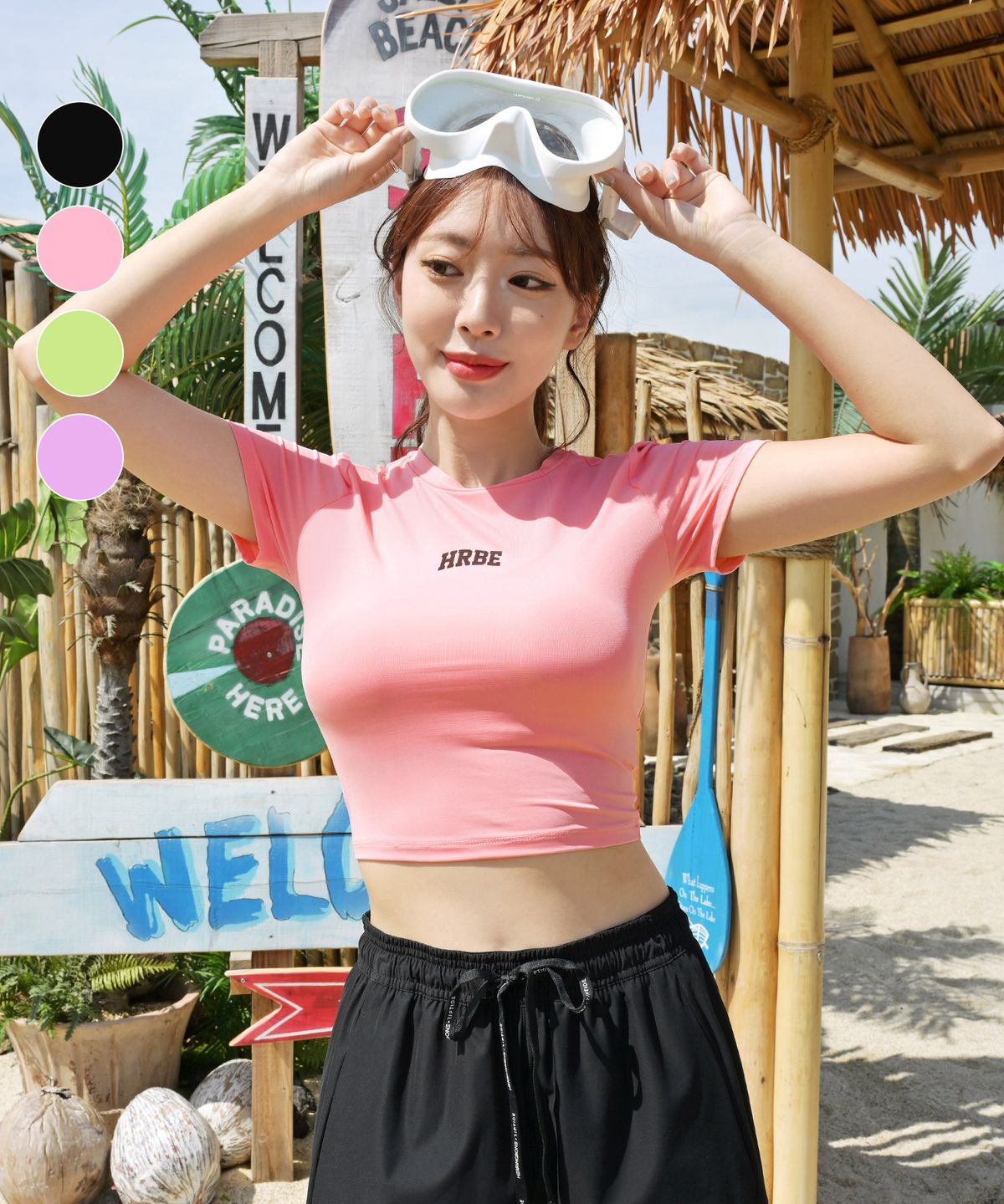 헤링본(HERRINGBONE) 여성 크롭 래쉬가드 슬림핏 수영복 스윔웨어 반팔 상의 (4color) / RG356W