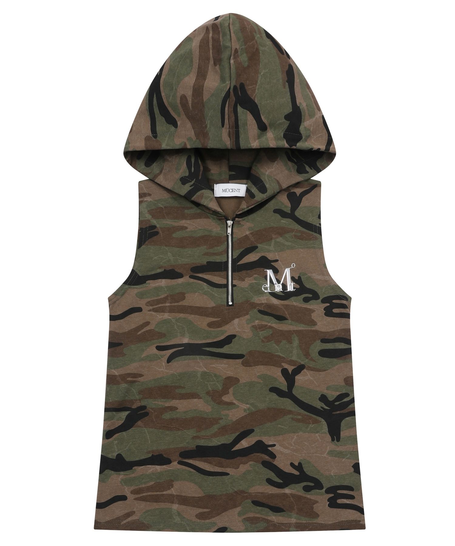 【MUCENT】KELLIN CAMO HOOD SLEEVELESS(25年新商品)★韓国人気 MUSINSA公式 | MUCENT Kelin Metal Logo Camo Hooded Sleeveless