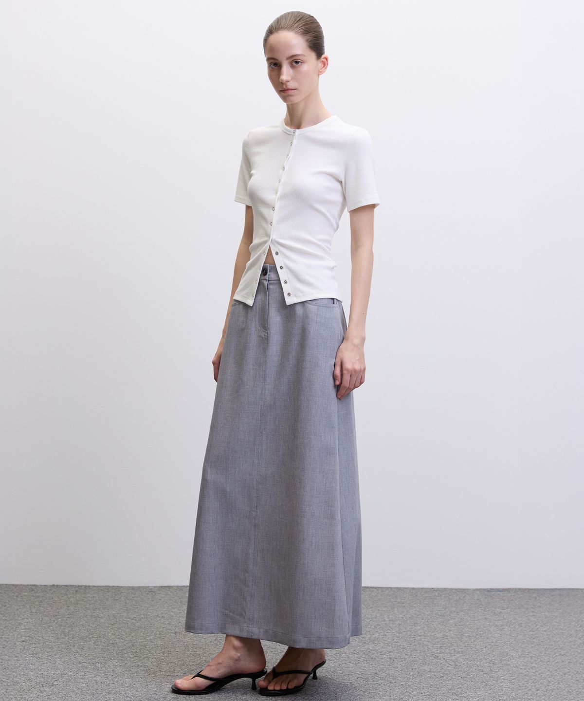 해바이해킴(HAE BY HAEKIM) [아뜰리에] 웨이스트 밴딩 롱스커트_그레이