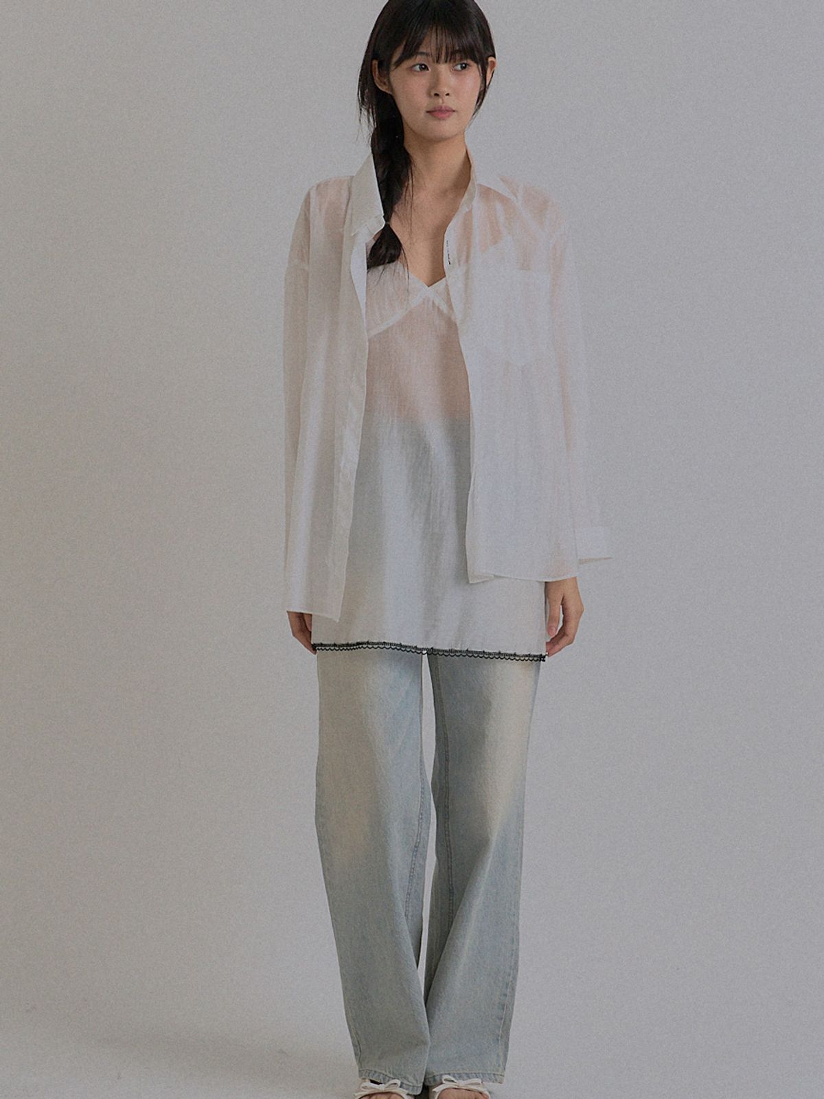 쏘리, 투 머치 러브(SORRY, TOO MUCH LOVE) Ethereal Sheer Oversized Shirt_White