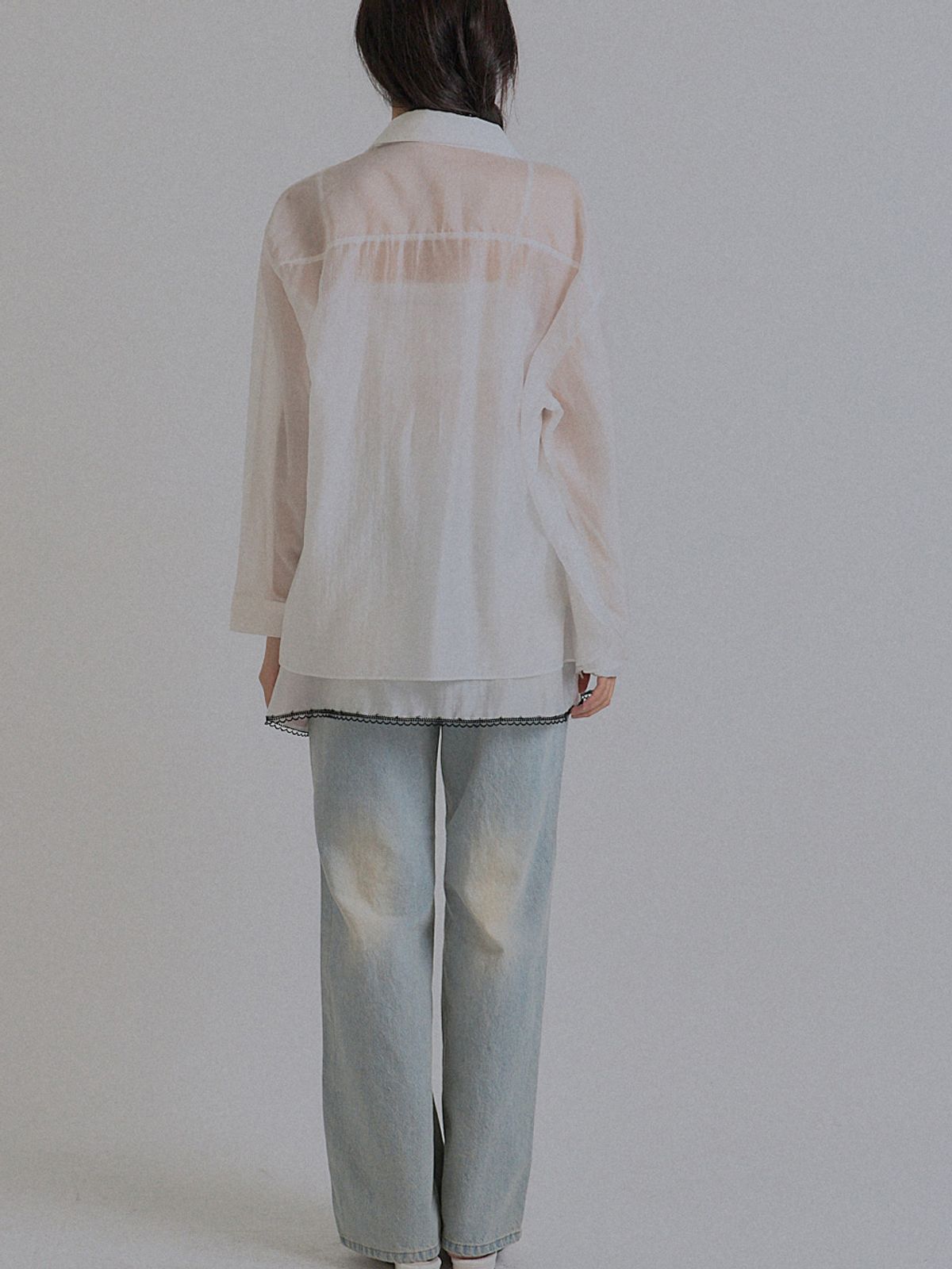 쏘리, 투 머치 러브(SORRY, TOO MUCH LOVE) Ethereal Sheer Oversized Shirt_White