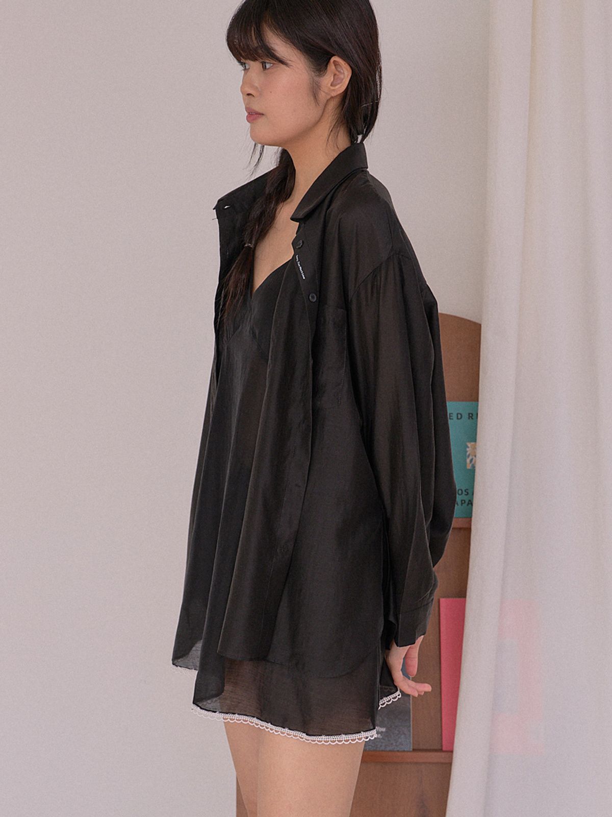 쏘리, 투 머치 러브(SORRY, TOO MUCH LOVE) Ethereal Sheer Oversized Shirt_Black
