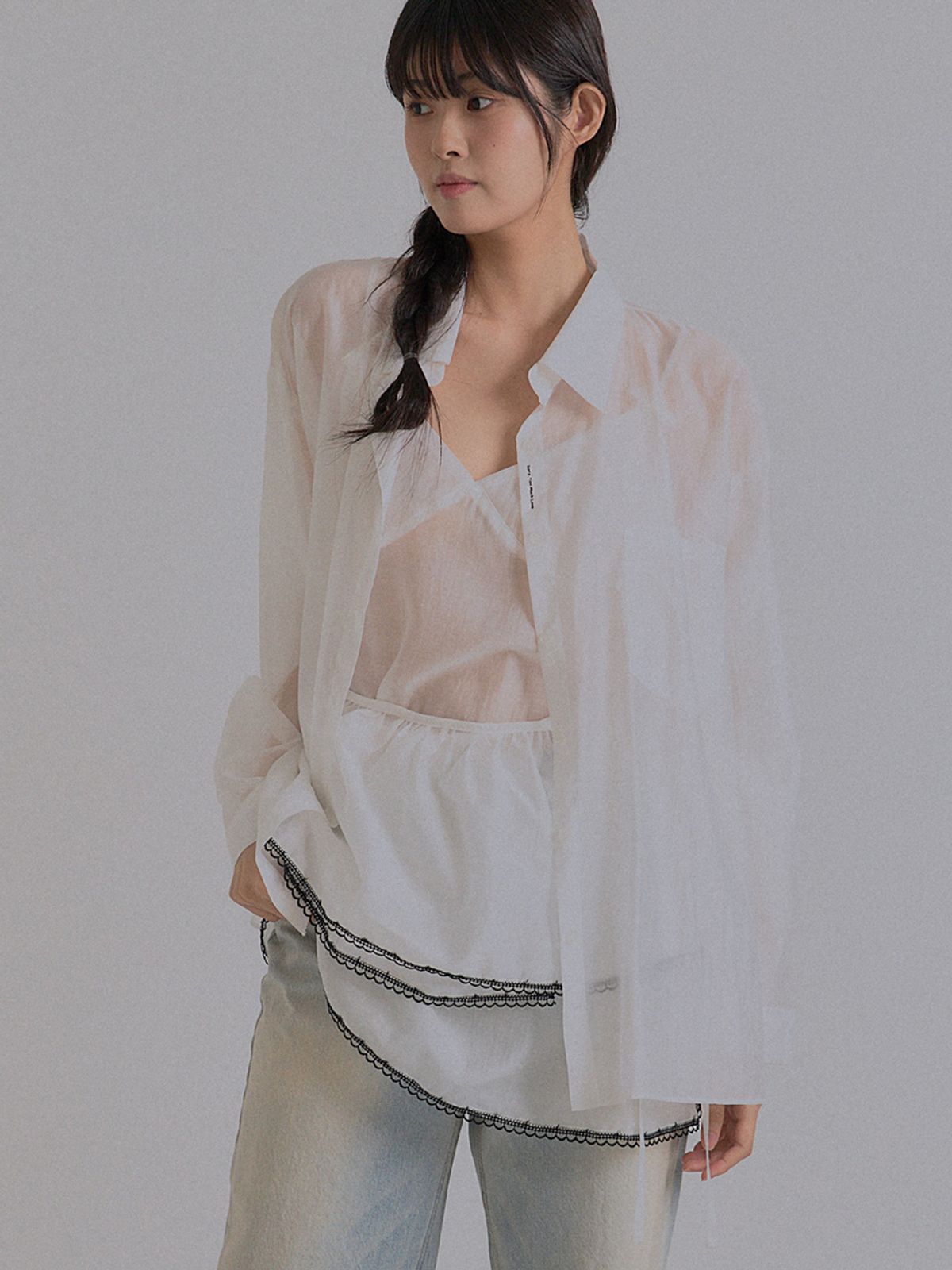 쏘리, 투 머치 러브(SORRY, TOO MUCH LOVE) Ethereal Lace Layered Sheer Wrap Skirt_White