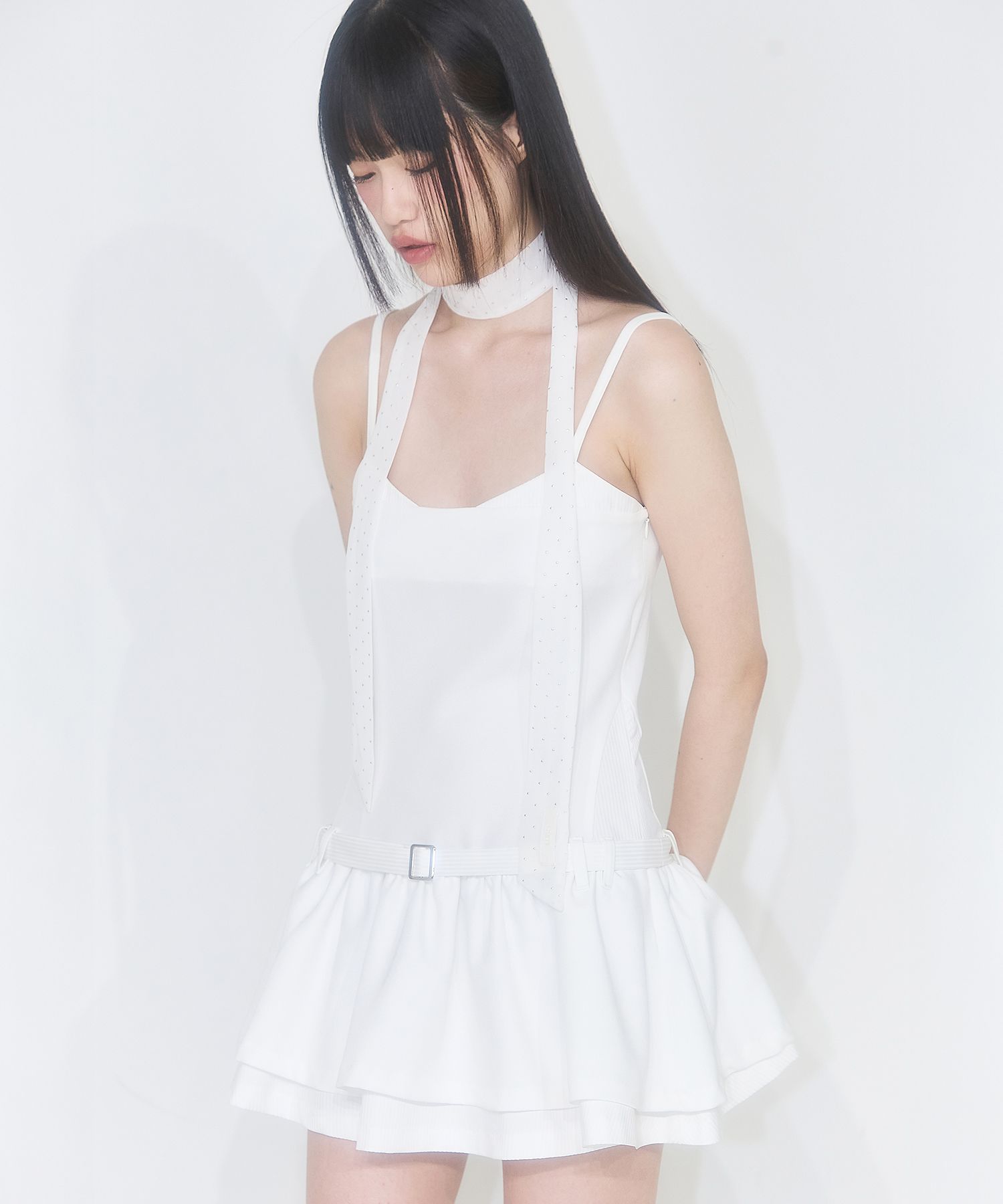 [ILLIGO] Striped color block ruffle one-piece dress /追跡付 MUSINSA | ILLIGO Striped color block ruffle one piece white