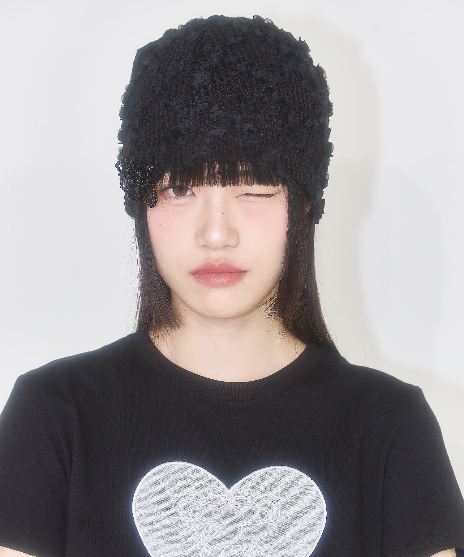 ニットキャップ・ビーニー ILLIGO Pearl Corsage Lace Beanie 5BMR0197 MUSINSA | ILLIGO Pearl Corsage Lace Beanie Black