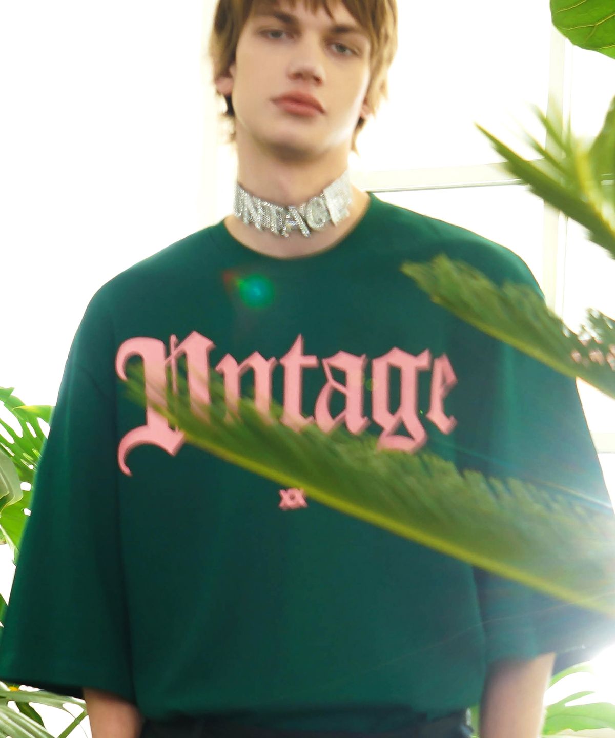 언티지(UNTAGE) 로고 프린트 케이프 반팔 티셔츠[Green(UNISEX)]_UTT-ST36