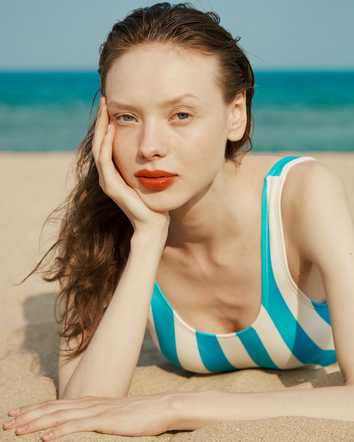 필즈라이크썸머(FEELS LIKE SUMMER) WAVER STRIPED SWIM (WHITE/SKY BLUE)