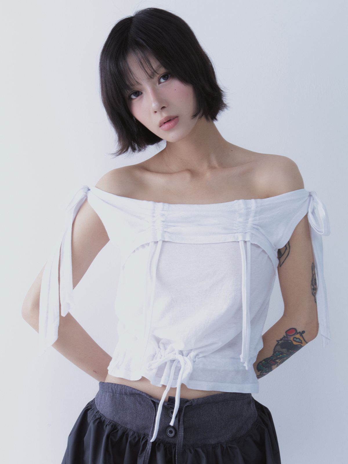 쎄쎄쎄(SETSETSET) RABBIT SHIRRING T-SHIRT WHITE