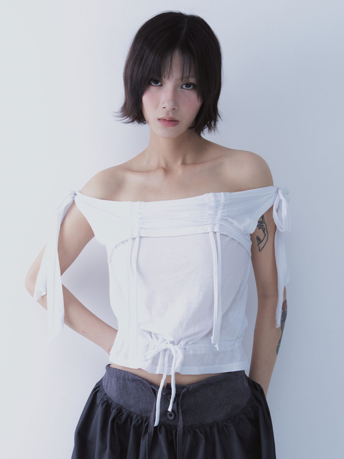 쎄쎄쎄(SETSETSET) RABBIT SHIRRING T-SHIRT WHITE