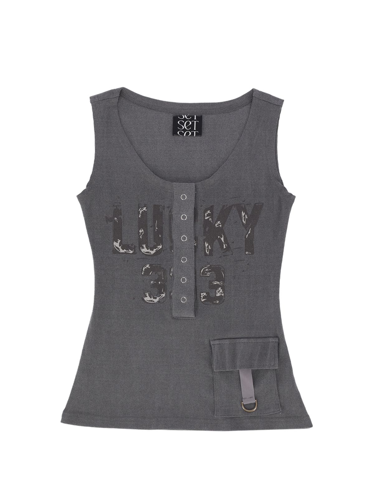 쎄쎄쎄(SETSETSET) LUCKY 333 POCKET SLEEVELESS CHARCOAL