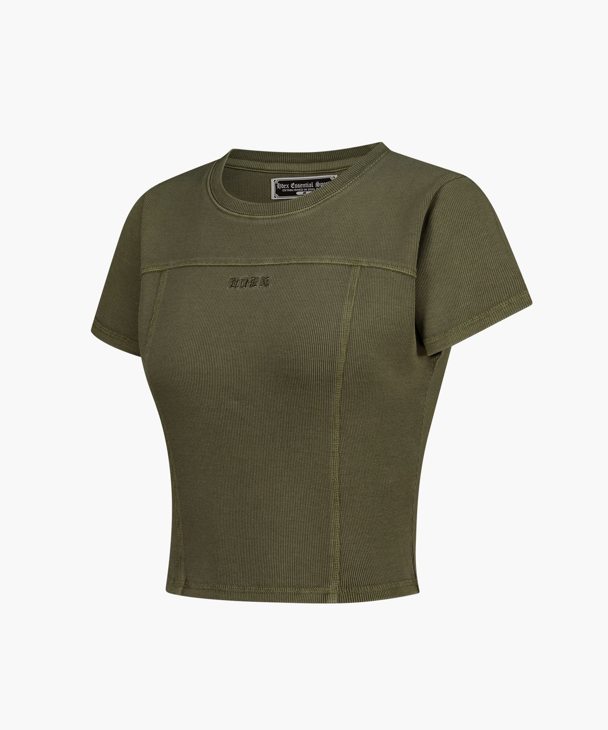 에이치덱스(HDEX) 에센셜 리브드 피그먼트 크롭 숏 슬리브 (Pigment Khaki)