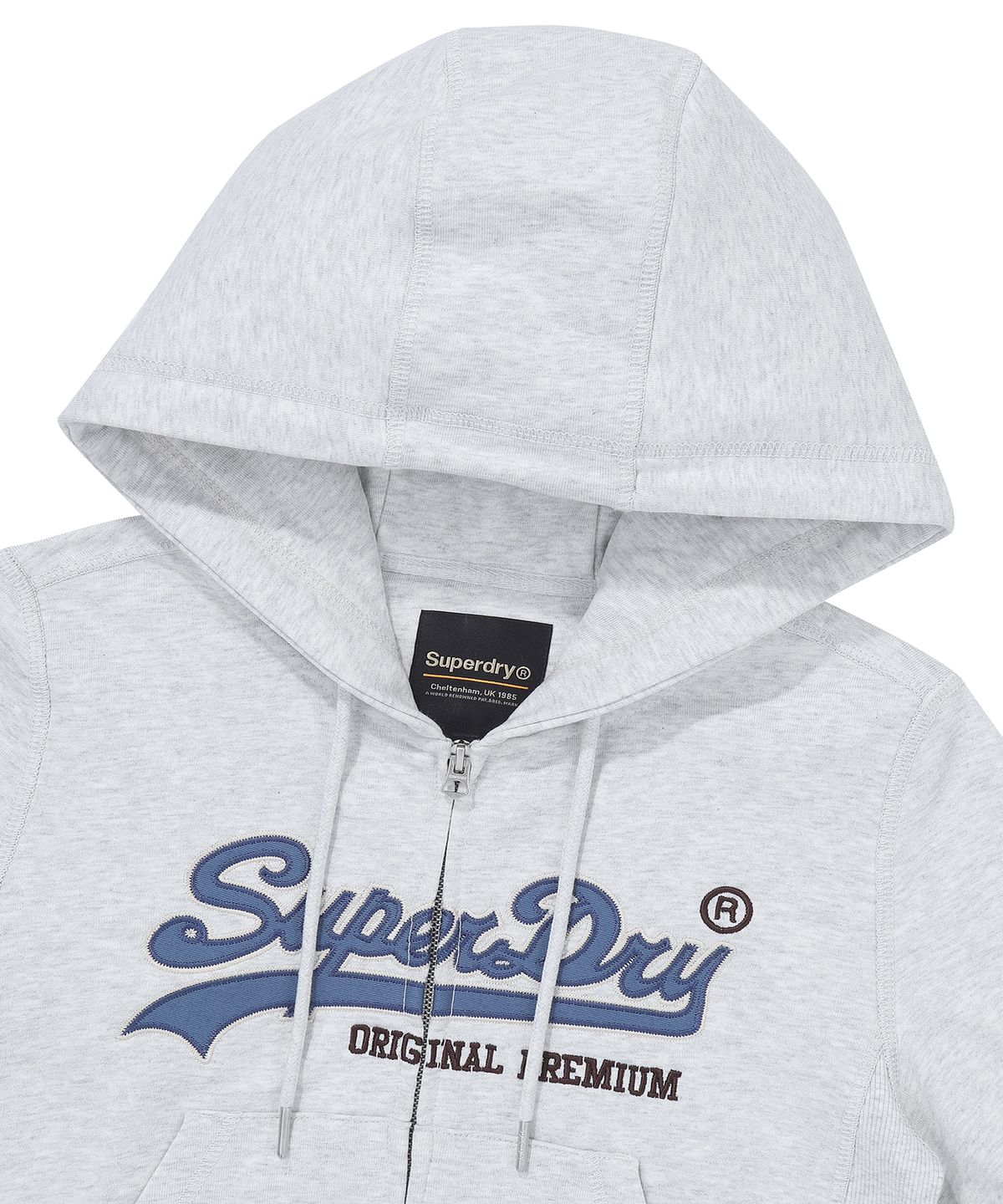 슈퍼드라이(SUPERDRY) W 빈티지 로고 크롭 후드집업 라이트 그레이