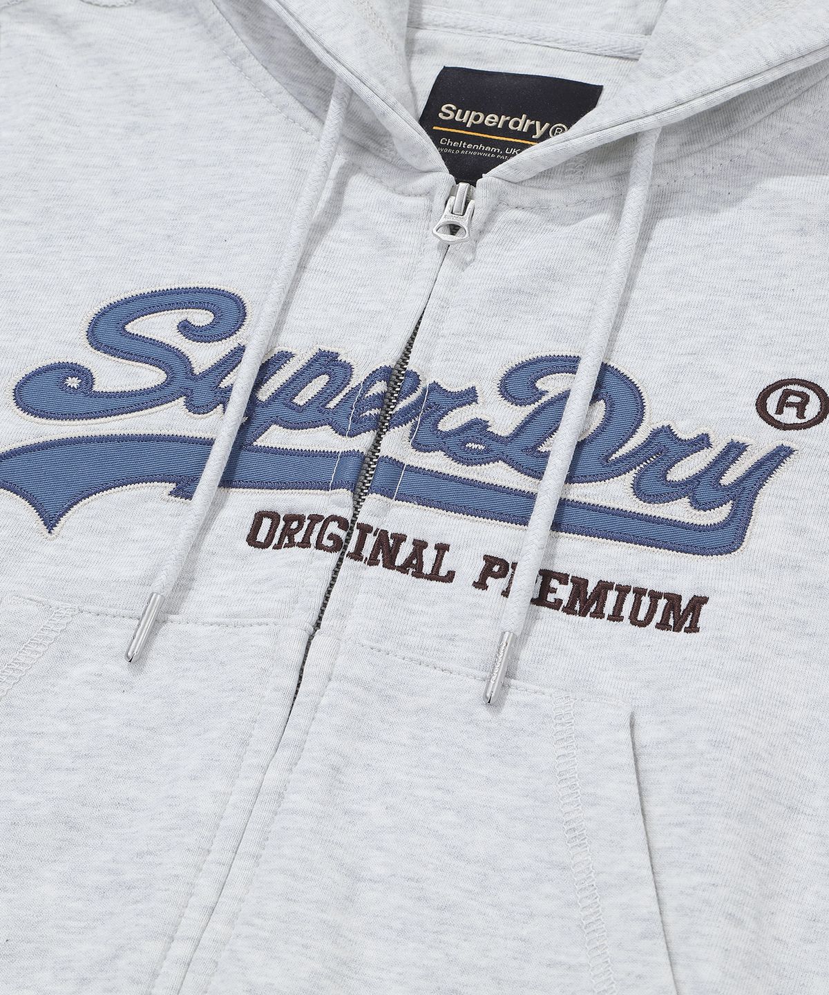 슈퍼드라이(SUPERDRY) W 빈티지 로고 크롭 후드집업 라이트 그레이