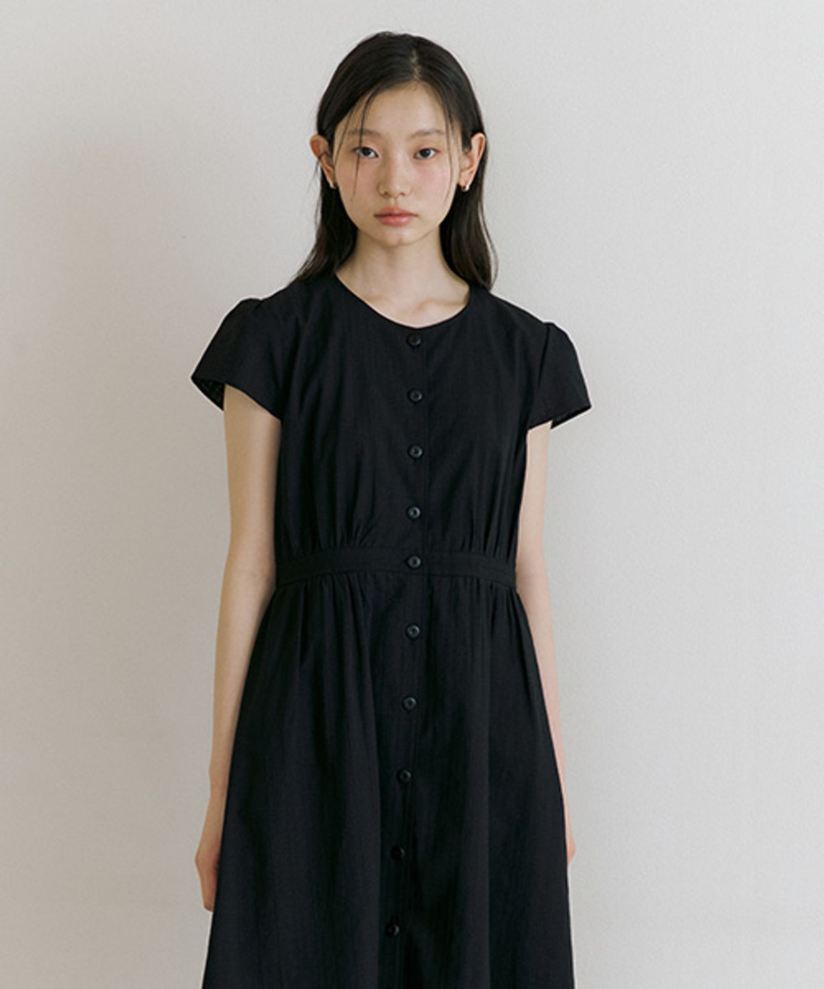 링서울(LINGSEOUL) button shirring dress-black